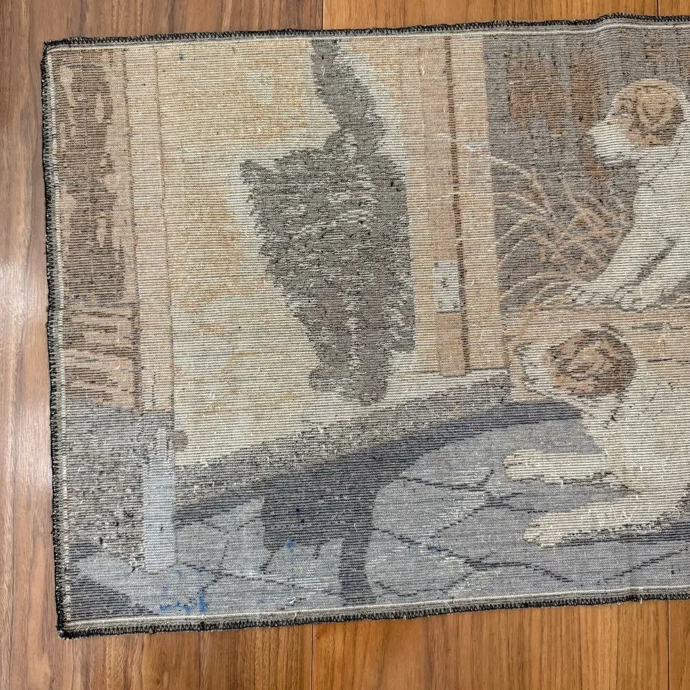 Vintage Tapestry 37 x 20 Cat Jack Russell Dog Puppies Plush Wall Hanging Rug